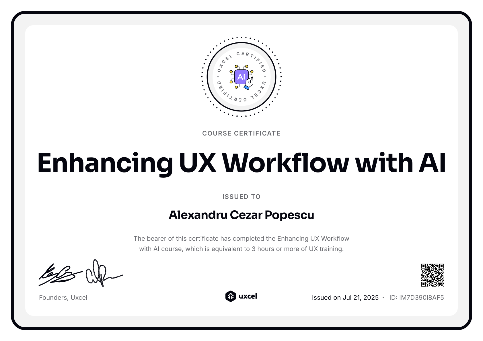 Alexandru Cezar Popescu's certificate
